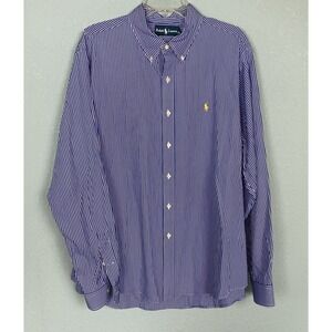 Ralph Lauren Shirt Mens XXL Blue‎ Stripe Cotton Button Down Preppy Pony